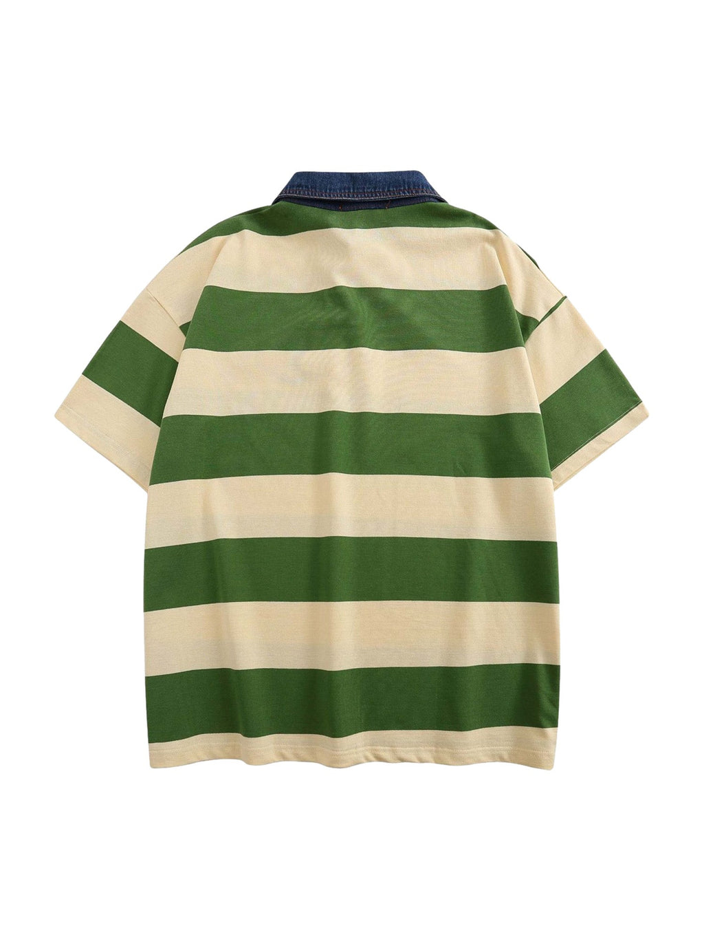 STRIPED POLO SHIRT WITH DENIM COLLAR - EMBROIDERED CASUAL POLO