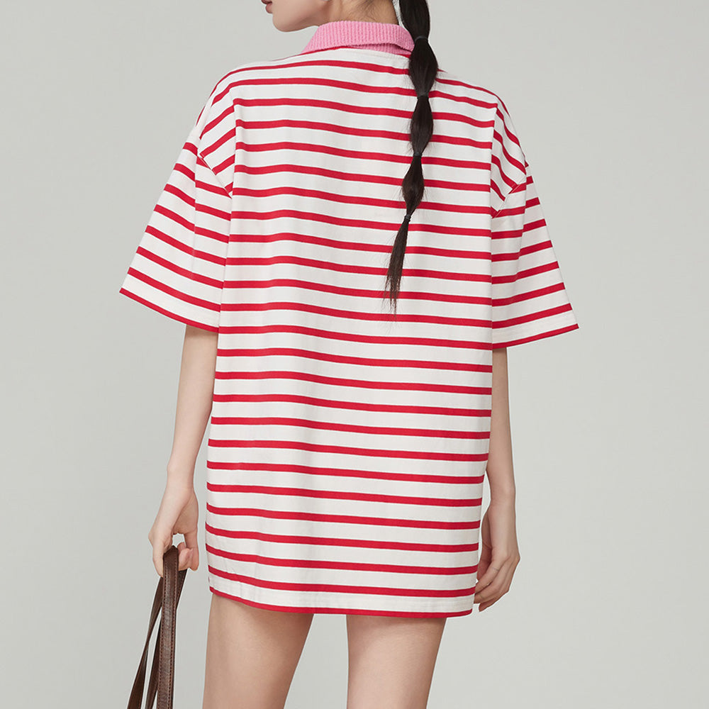 STRIPED POLO SHIRT WITH PINK COLLAR FOR MEN