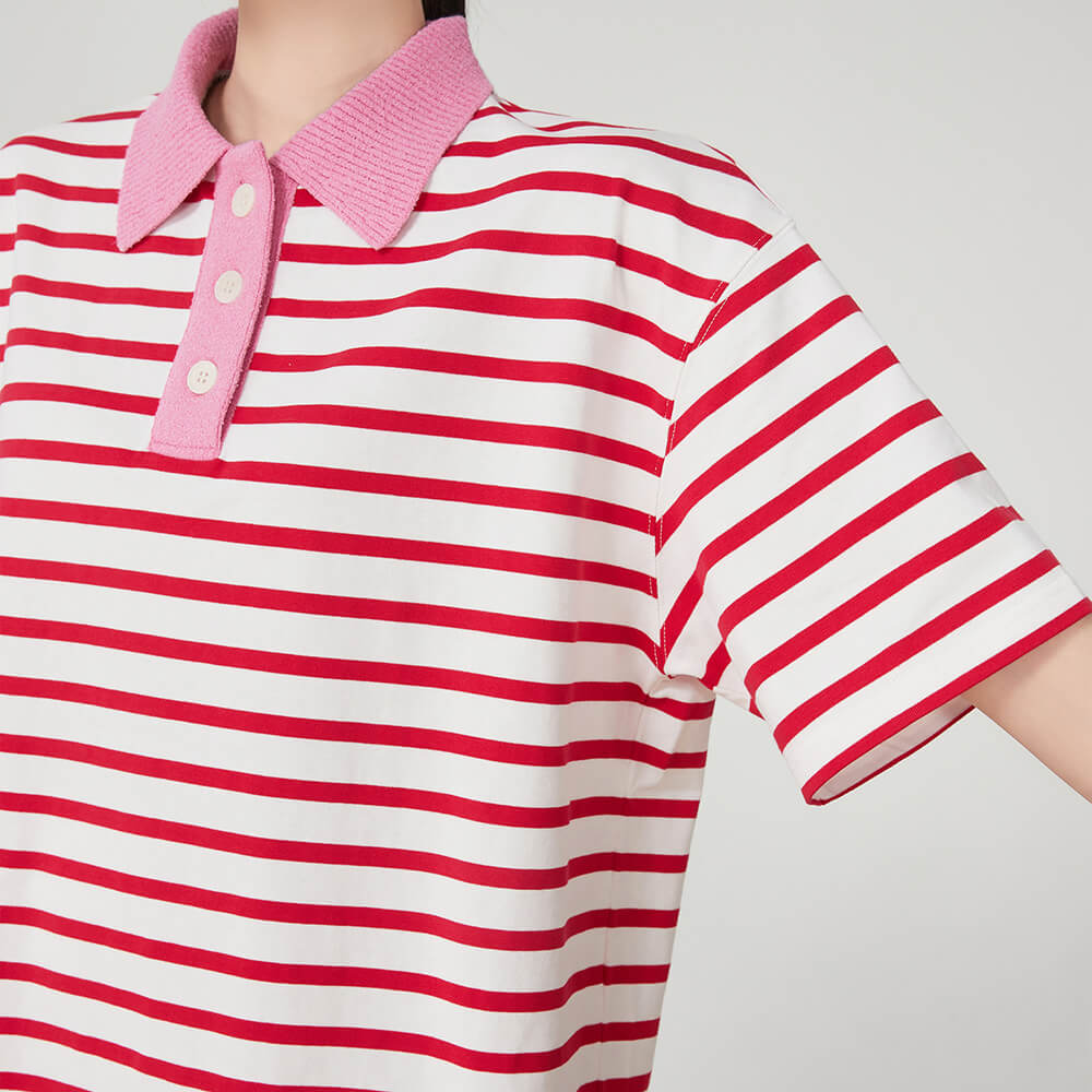 STRIPED POLO SHIRT WITH PINK COLLAR FOR MEN