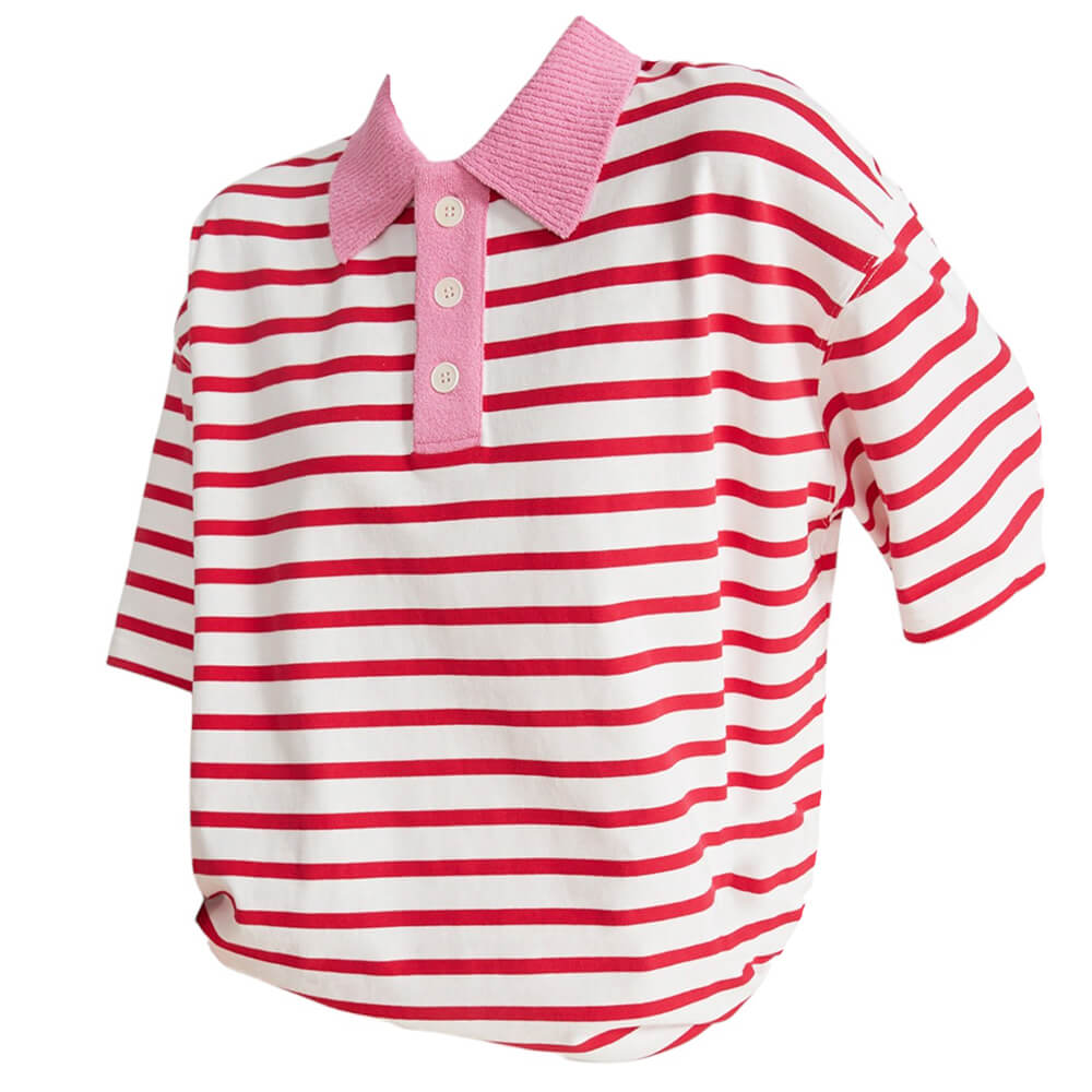 STRIPED POLO SHIRT WITH PINK COLLAR FOR MEN