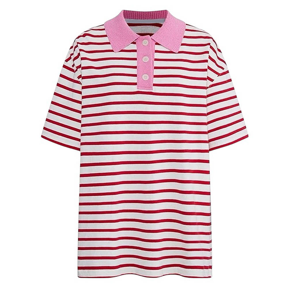 STRIPED POLO SHIRT WITH PINK COLLAR FOR MEN