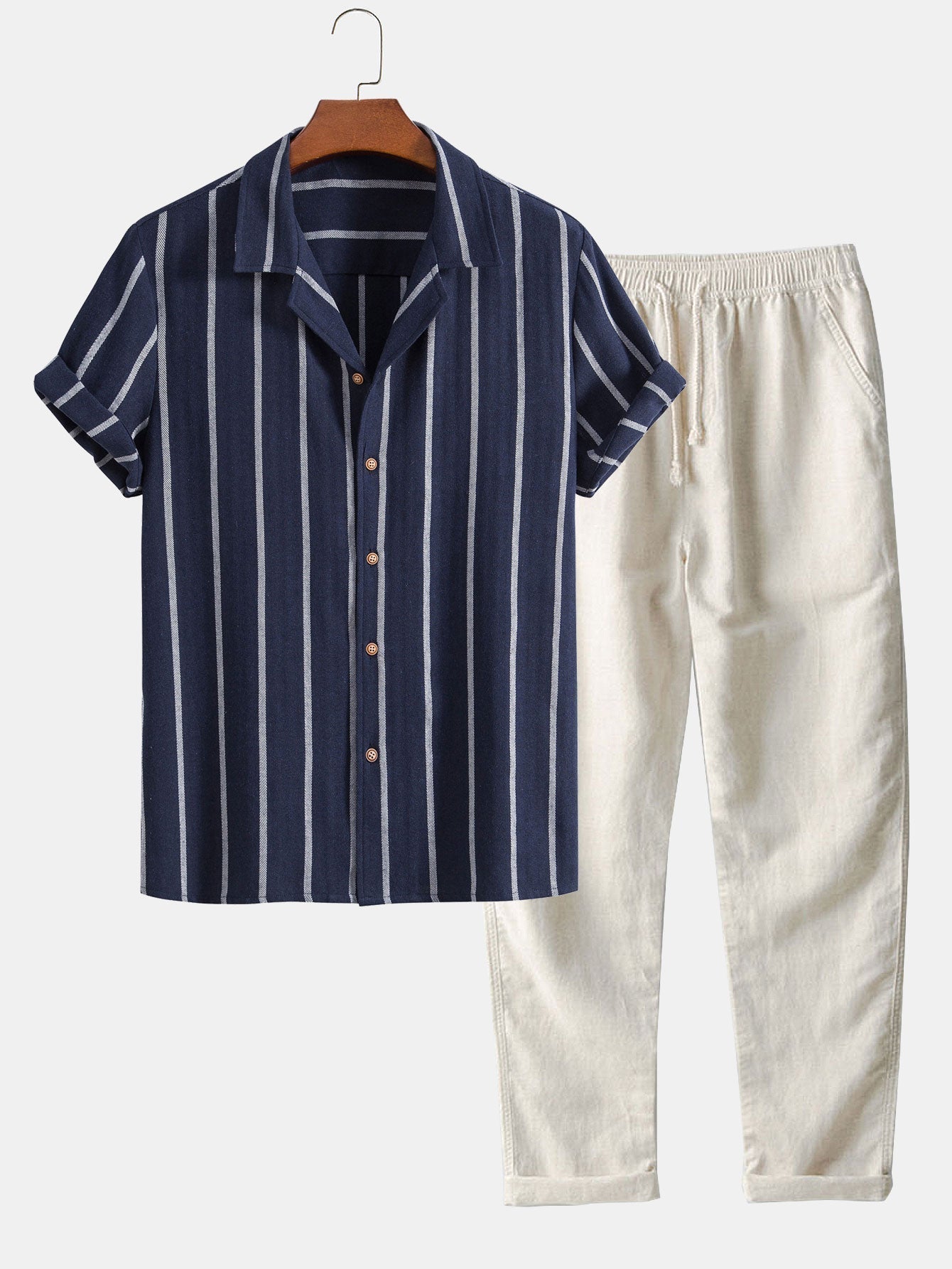 STRIPED SHIRT AND PANTS SET IN COMFORTABLE COTTON BLEND
