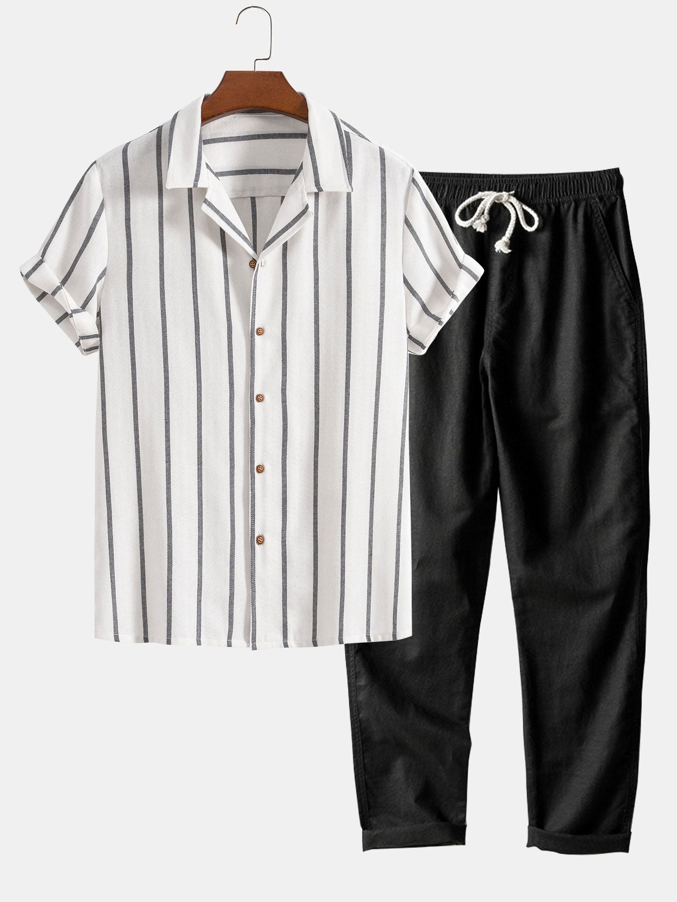 STRIPED SHIRT AND PANTS SET IN COMFORTABLE COTTON BLEND