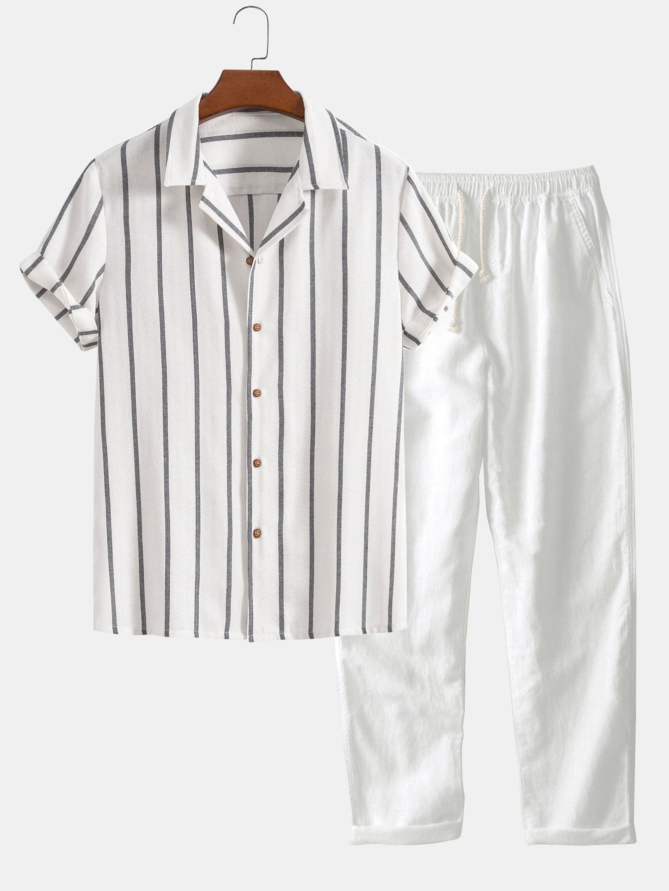 STRIPED SHIRT AND PANTS SET IN COMFORTABLE COTTON BLEND