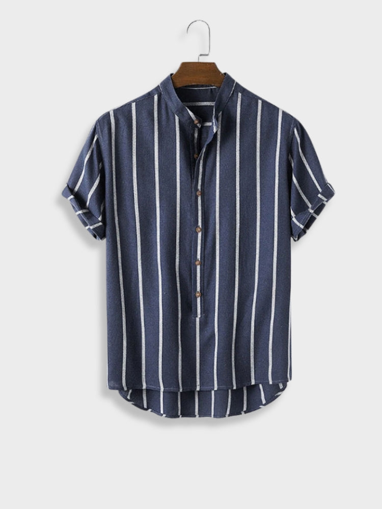 STRIPED SHIRT AND SHORTS SET FOR CASUAL OCCASION - LINEN BLEND SHORT SET