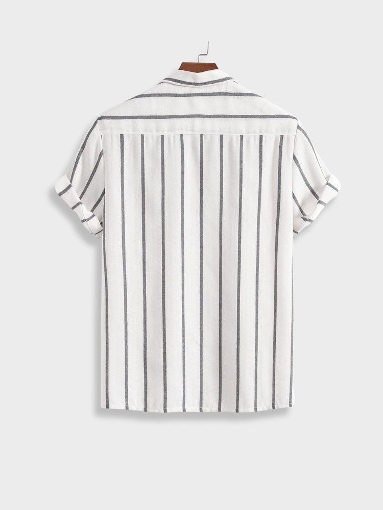 STRIPED SHIRT AND SHORTS SET FOR CASUAL OCCASION - LINEN BLEND SHORT SET