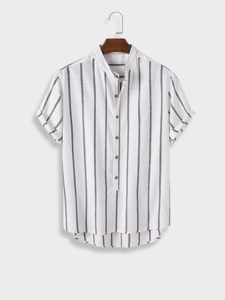 STRIPED SHIRT AND SHORTS SET FOR CASUAL OCCASION - LINEN BLEND SHORT SET