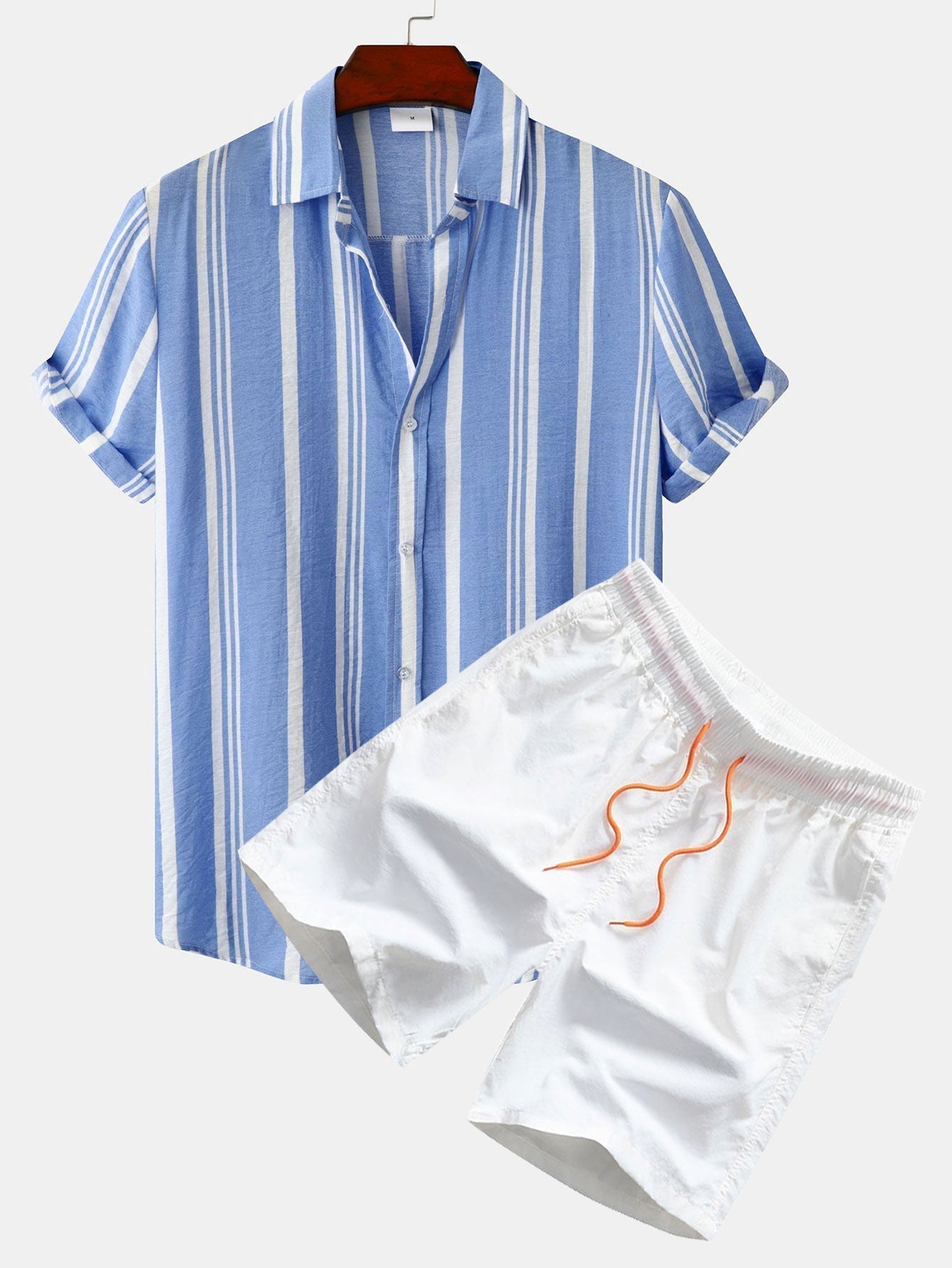 STRIPED SHIRT AND WHITE SHORTS SET FOR CASUAL OCCASION