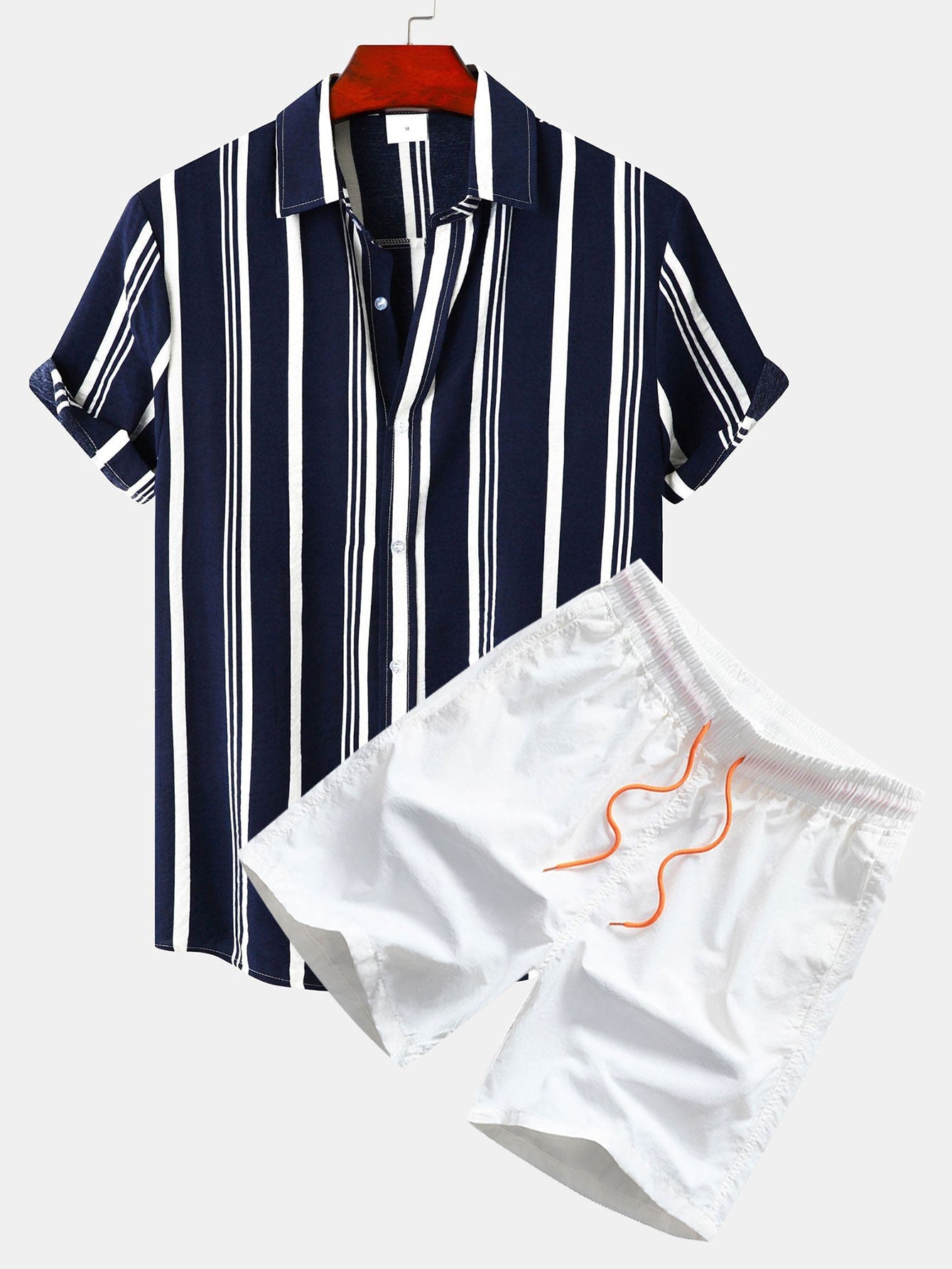 STRIPED SHIRT AND WHITE SHORTS SET FOR CASUAL OCCASION