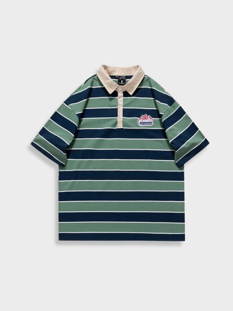 STRIPED SHORT-SLEEVED POLO SHIRT FOR MOUNTAIN POLO AND OUTDOOR ADVENTURES