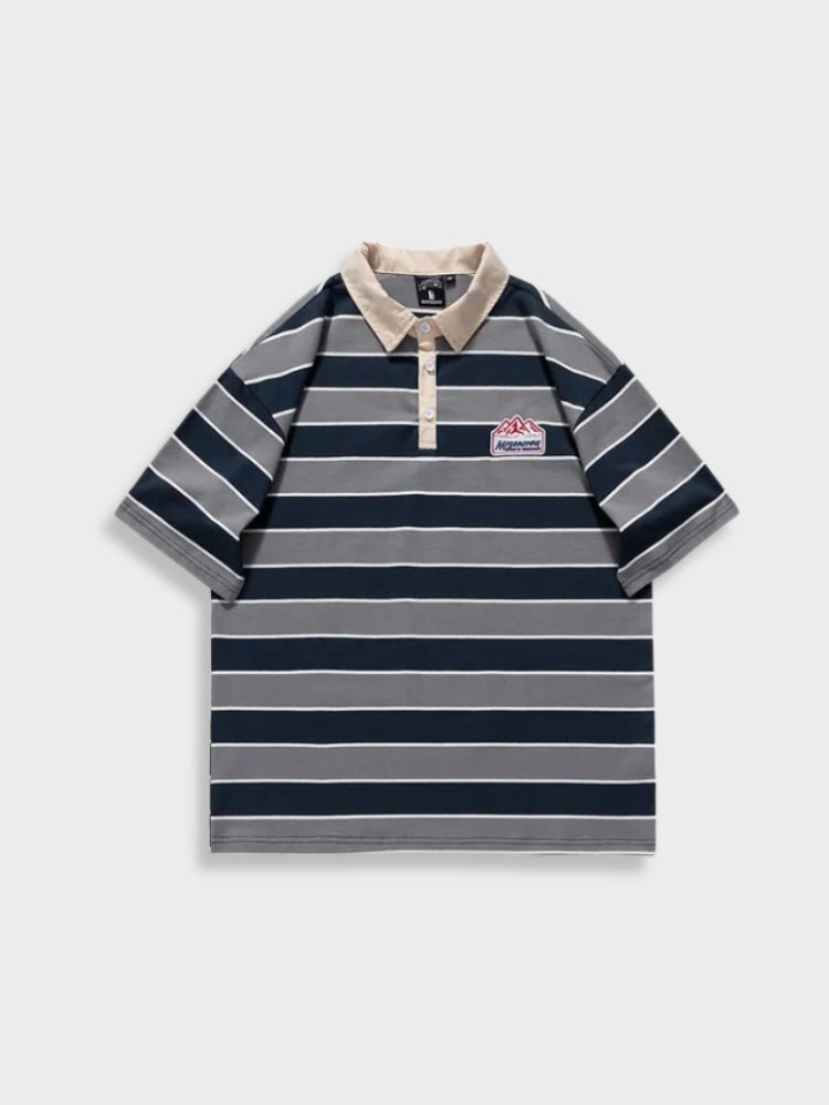 STRIPED SHORT-SLEEVED POLO SHIRT FOR MOUNTAIN POLO AND OUTDOOR ADVENTURES