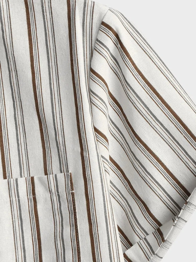 STRIPED SHORT-SLEEVED SHIRT WITH POCKET - CASUAL COMFORT AND ELEGANT STYLE