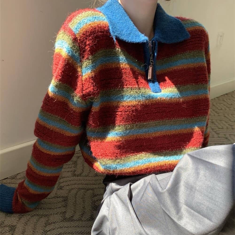 STRIPED SWEATER PRIMARY COLORS CROPPED SWEATSHIRT