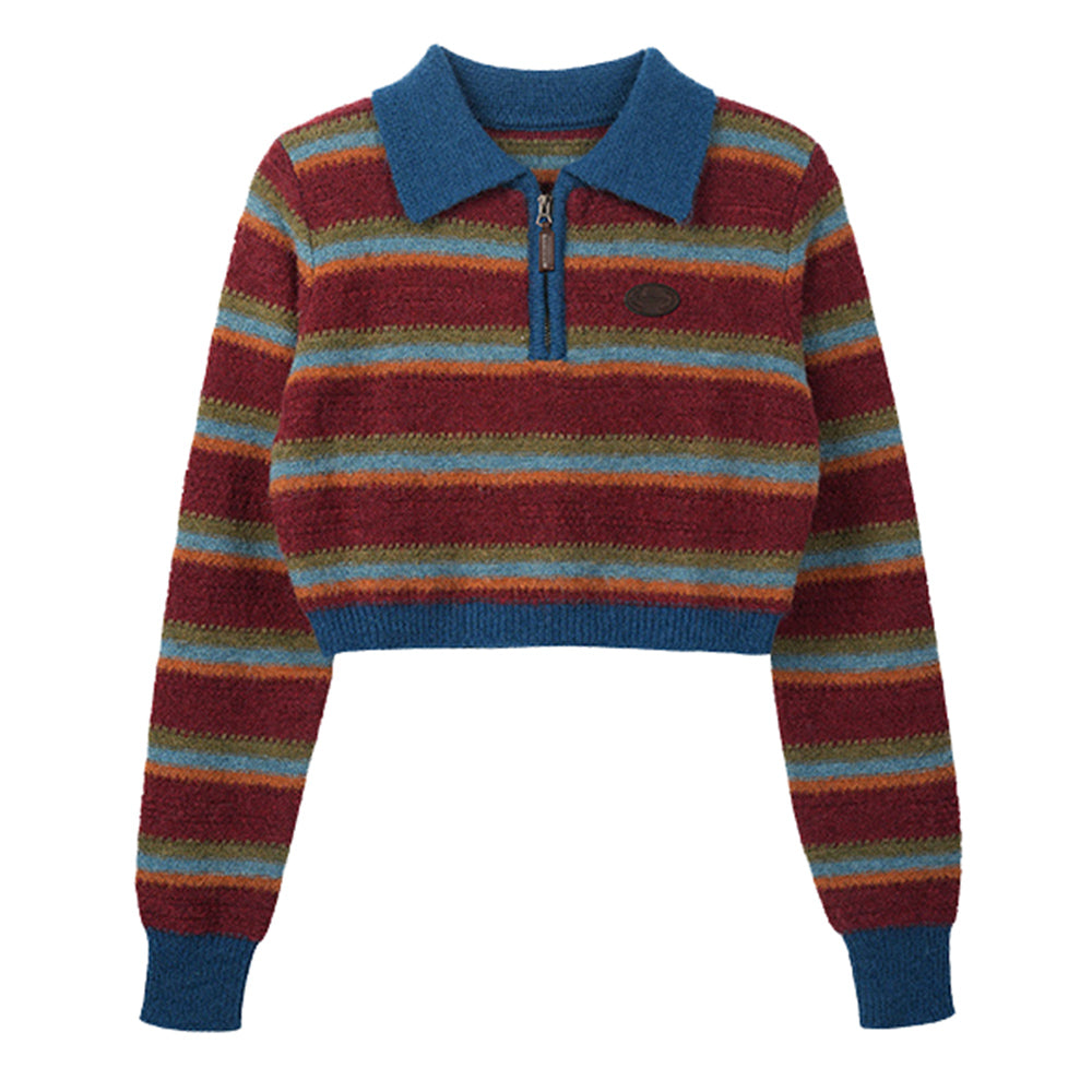 STRIPED SWEATER PRIMARY COLORS CROPPED SWEATSHIRT