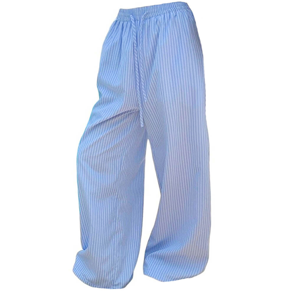 STRIPED WIDE-LEG PANTS: AZURE DRAWSTRING TROUSERS
