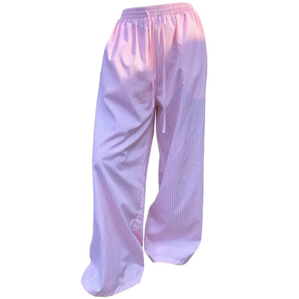 STRIPED WIDE-LEG PANTS: AZURE DRAWSTRING TROUSERS