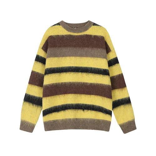 STRIPED YELLOW AND BROWN SWEATER MADE WITH HIGH-PERFORMANCE SWEAT WOOL