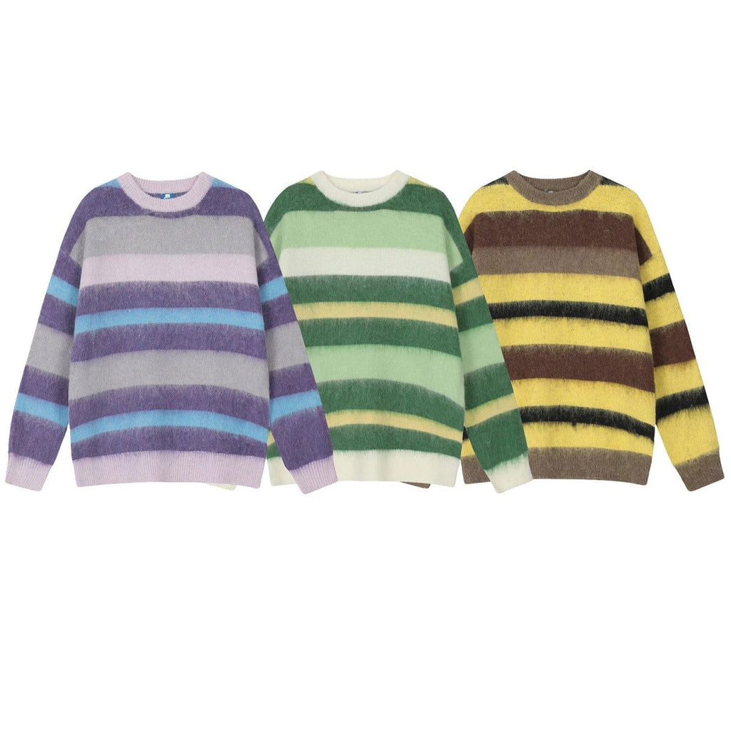 STRIPED YELLOW AND BROWN SWEATER MADE WITH HIGH-PERFORMANCE SWEAT WOOL