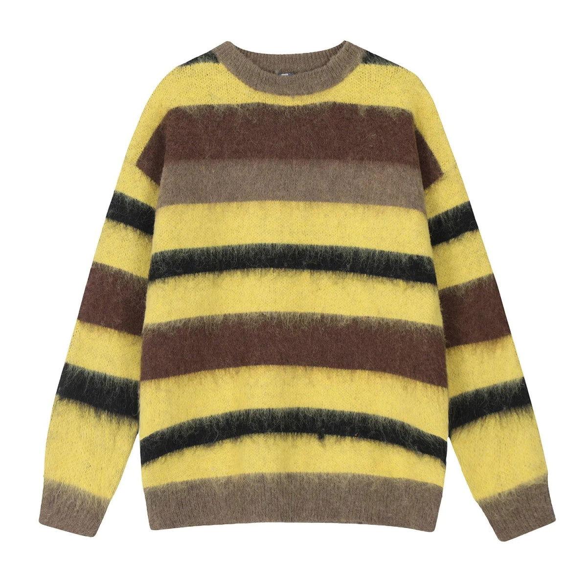 STRIPED YELLOW AND BROWN SWEATER MADE WITH HIGH-PERFORMANCE SWEAT WOOL