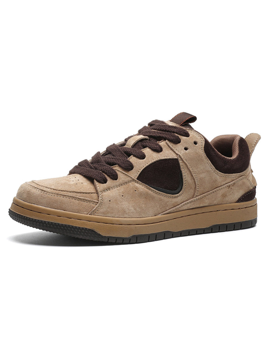 SUEDE SNEAKER WITH HEEL INCREASE AND WASHING MODE - TAN AND BROWN