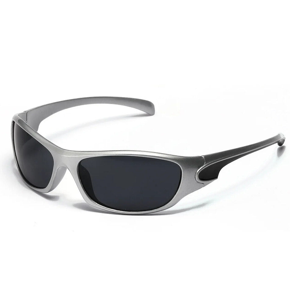SUNGLASSES: GRAY FRAME GREEN LENS Y2K AESTHETIC SUNGLASSES