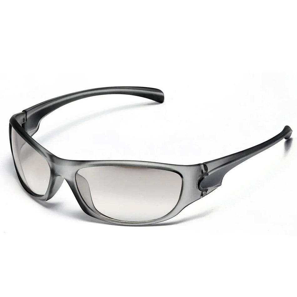 SUNGLASSES: GRAY FRAME GREEN LENS Y2K AESTHETIC SUNGLASSES