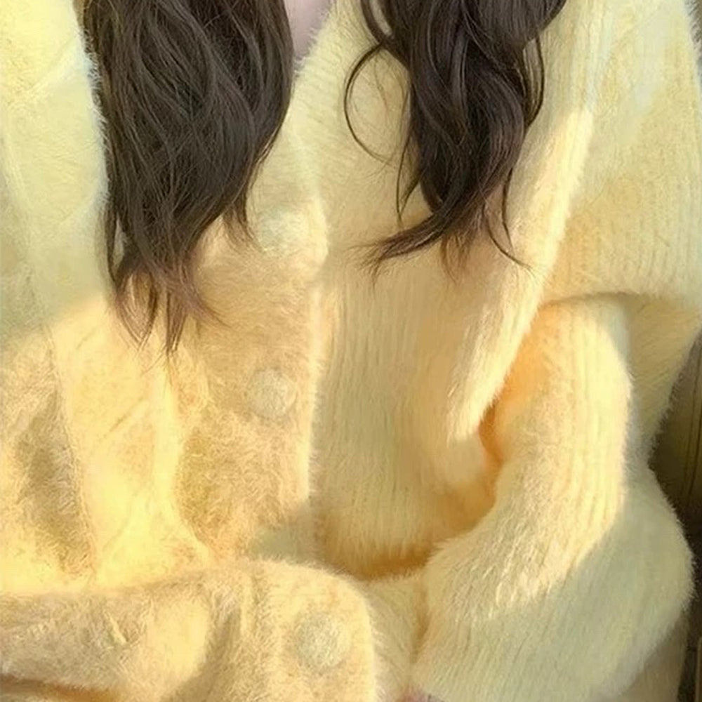 SUNNY DAYS CARDIGAN PASTEL YELLOW FUZZY CARDIGAN