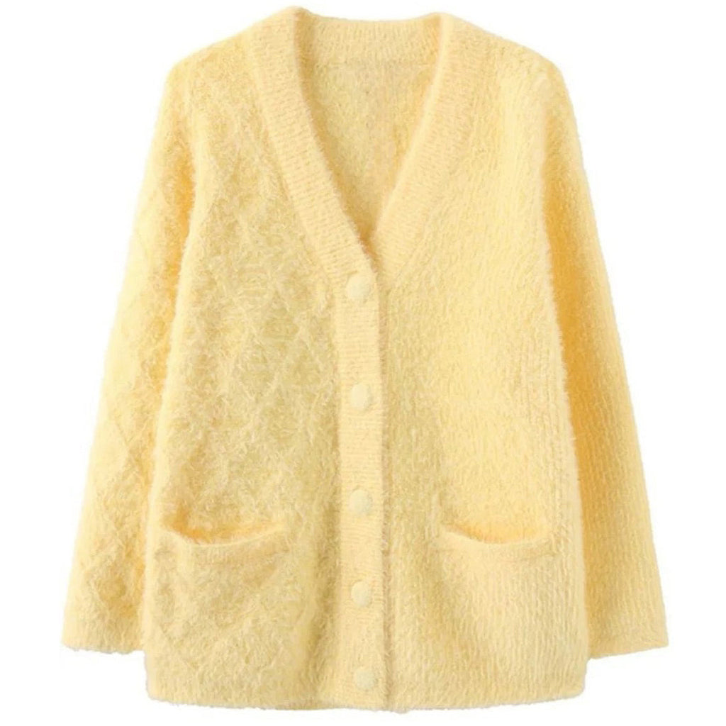 SUNNY DAYS CARDIGAN PASTEL YELLOW FUZZY CARDIGAN