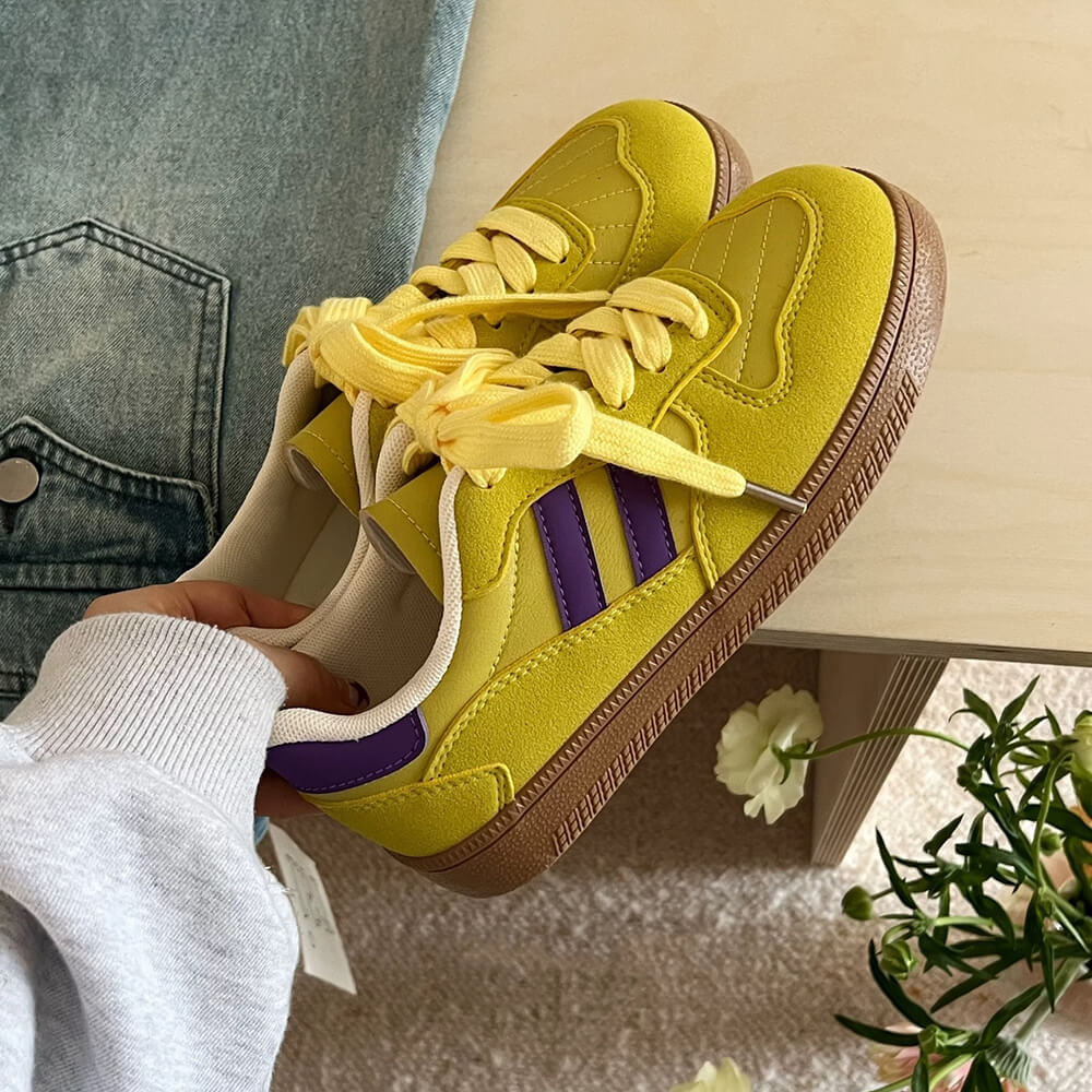 SUNSET BOULEVARD SNEAKERS: YELLOW AND PURPLE BOULEVARD SNEAKERS