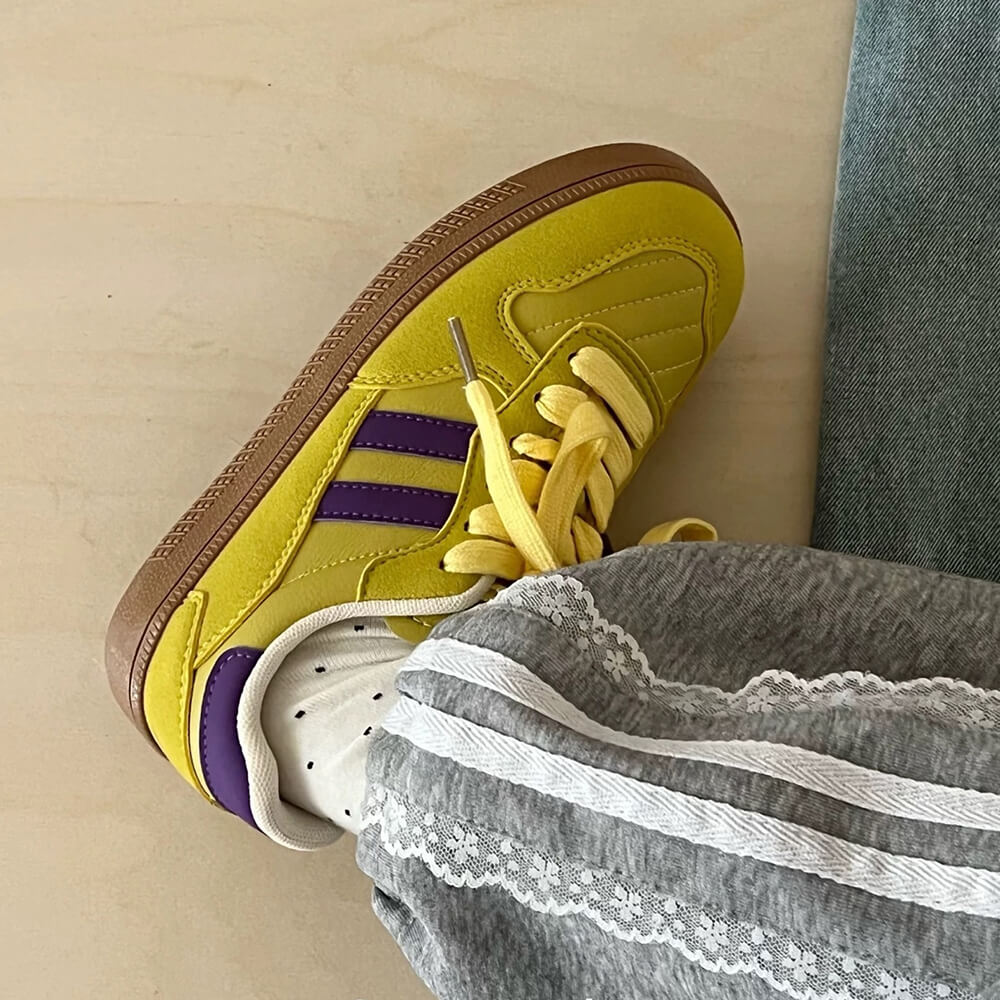 SUNSET BOULEVARD SNEAKERS: YELLOW AND PURPLE BOULEVARD SNEAKERS