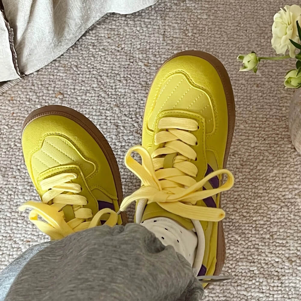 SUNSET BOULEVARD SNEAKERS: YELLOW AND PURPLE BOULEVARD SNEAKERS