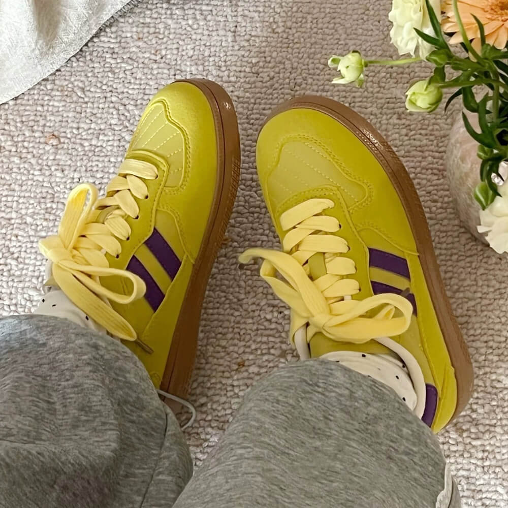 SUNSET BOULEVARD SNEAKERS: YELLOW AND PURPLE BOULEVARD SNEAKERS