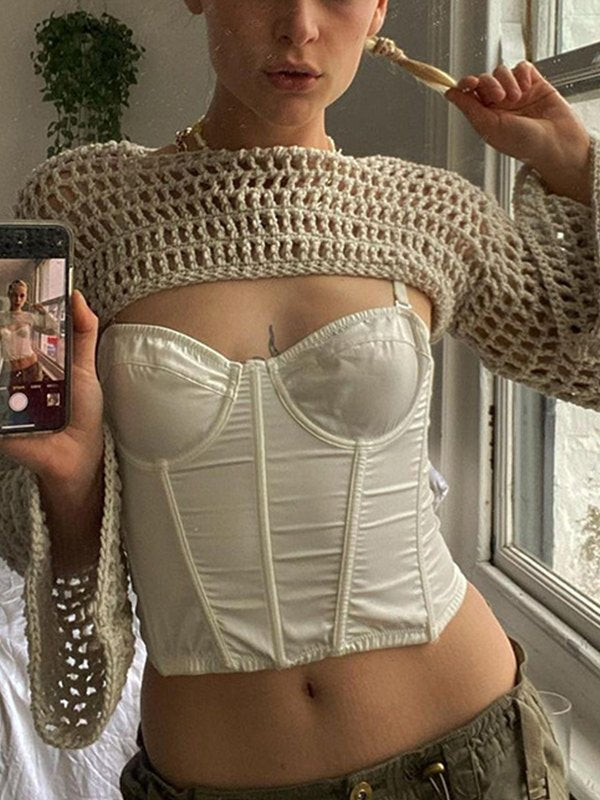 SUPER CROP BOLERO WITH CROCHETED DESIGN FOR WOMEN