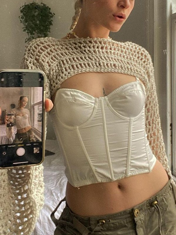 SUPER CROP BOLERO WITH CROCHETED DESIGN FOR WOMEN