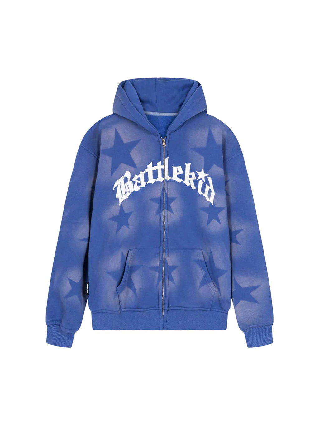 BLUE STAR-PATTERNED ZIP-UP HOODIE WITH STAR LETTER PRINT