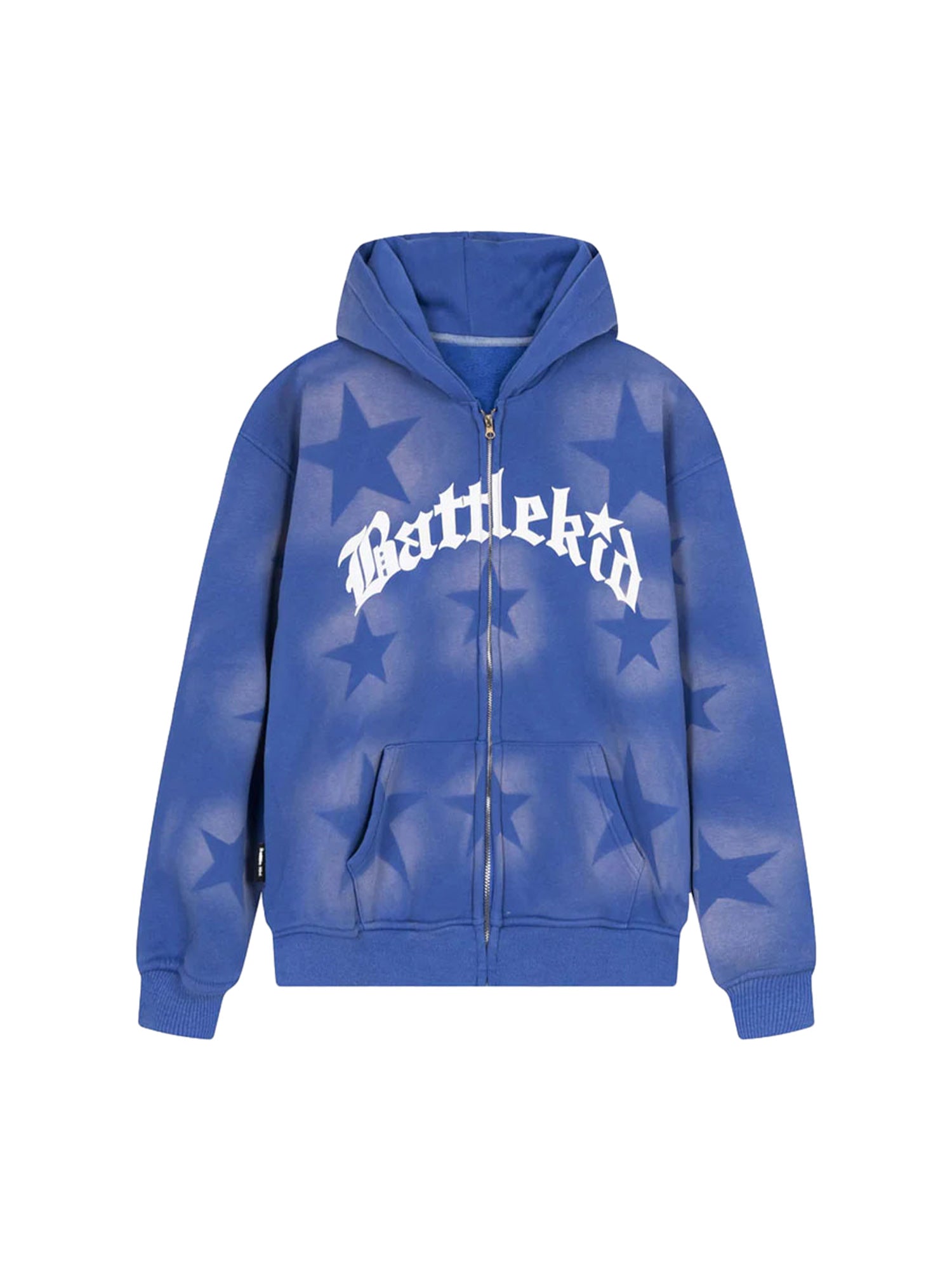 BLUE STAR-PATTERNED ZIP-UP HOODIE WITH STAR LETTER PRINT