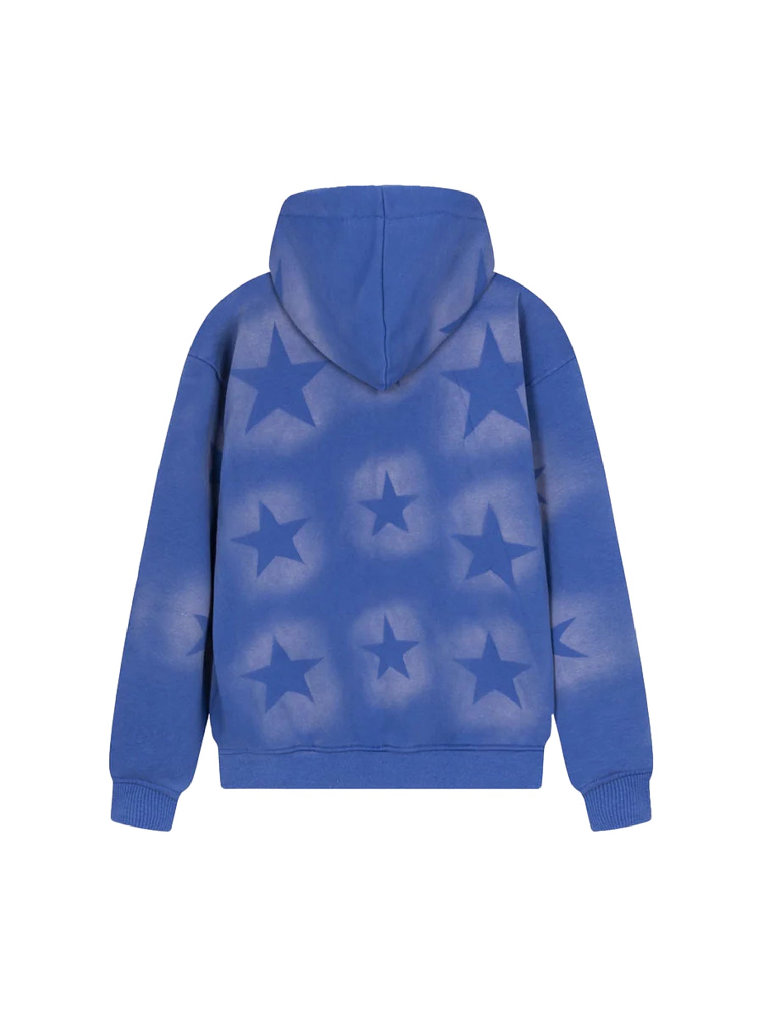 BLUE STAR-PATTERNED ZIP-UP HOODIE WITH STAR LETTER PRINT