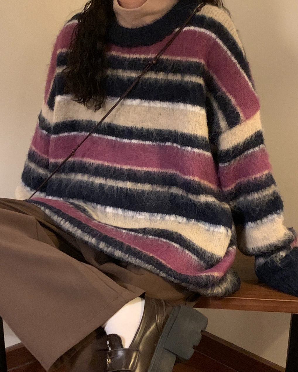 SWEATER BLUEBERRY BLISS OVERSIZED STRIPED FUZZY