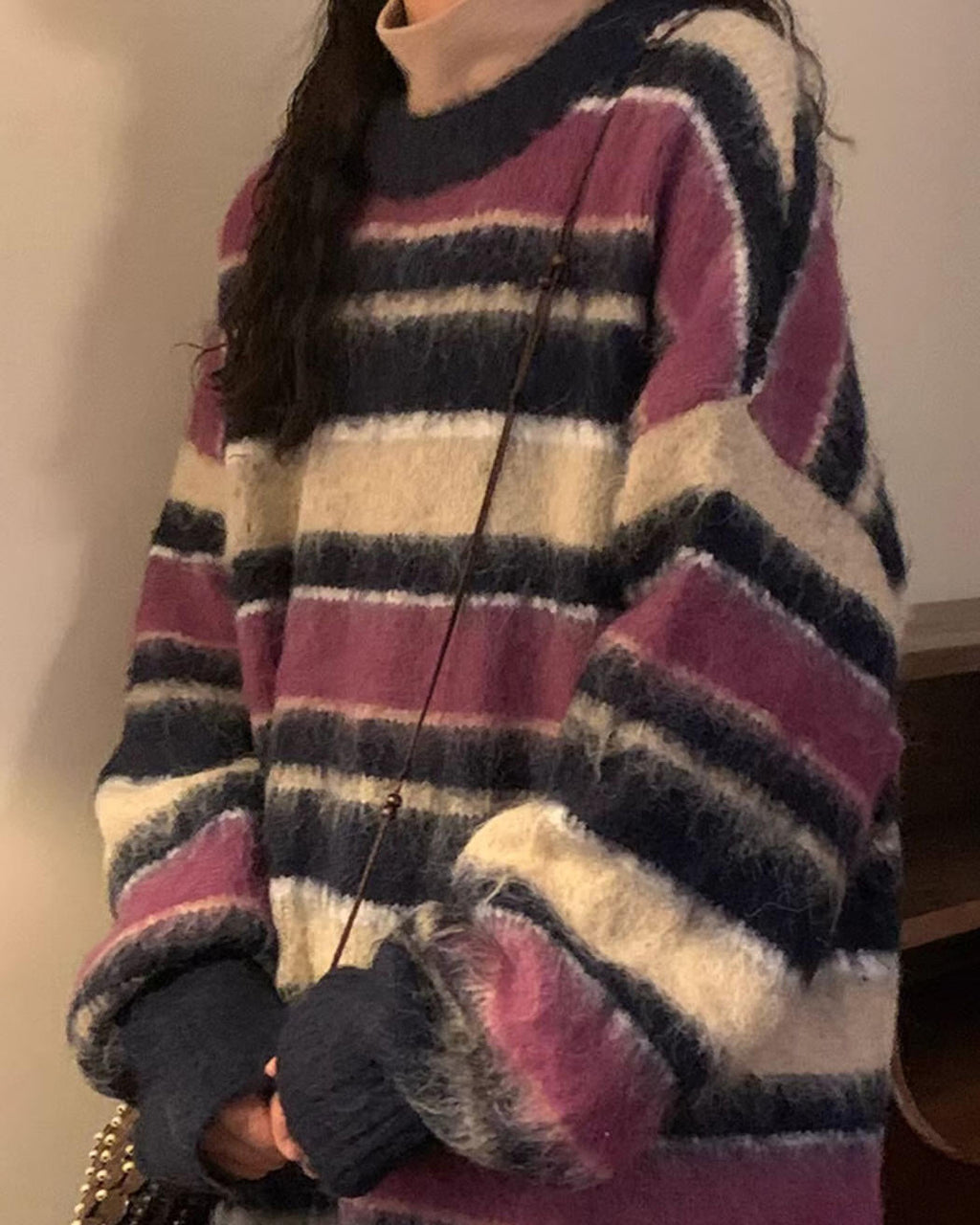 SWEATER BLUEBERRY BLISS OVERSIZED STRIPED FUZZY