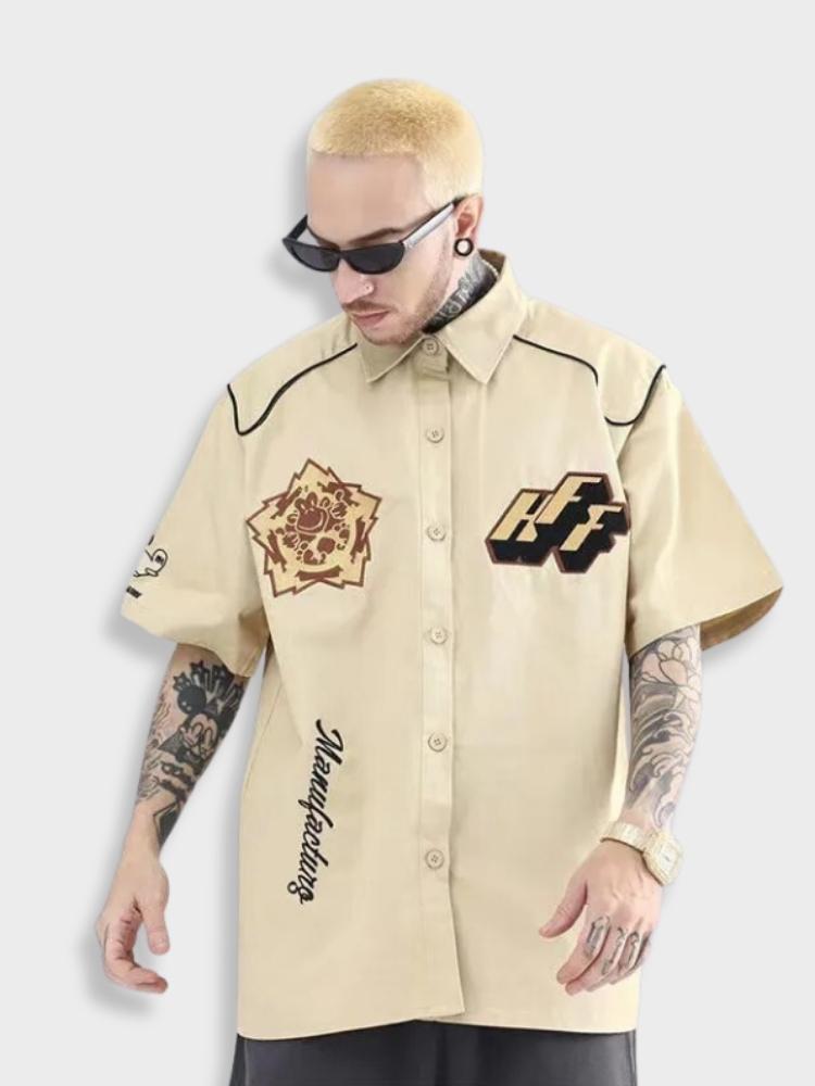 TAN SHORT-SLEEVED BUTTON-UP SHIRT - MODERN WORKWEAR UPGRADE