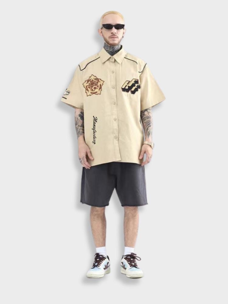 TAN SHORT-SLEEVED BUTTON-UP SHIRT - MODERN WORKWEAR UPGRADE