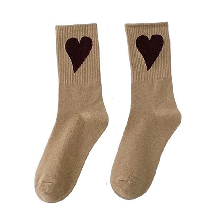 TAN SOCKS WITH DARK BROWN HEART PATTERN PAIR