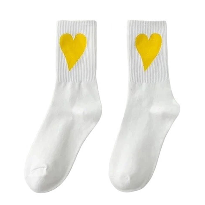 TAN SOCKS WITH DARK BROWN HEART PATTERN PAIR