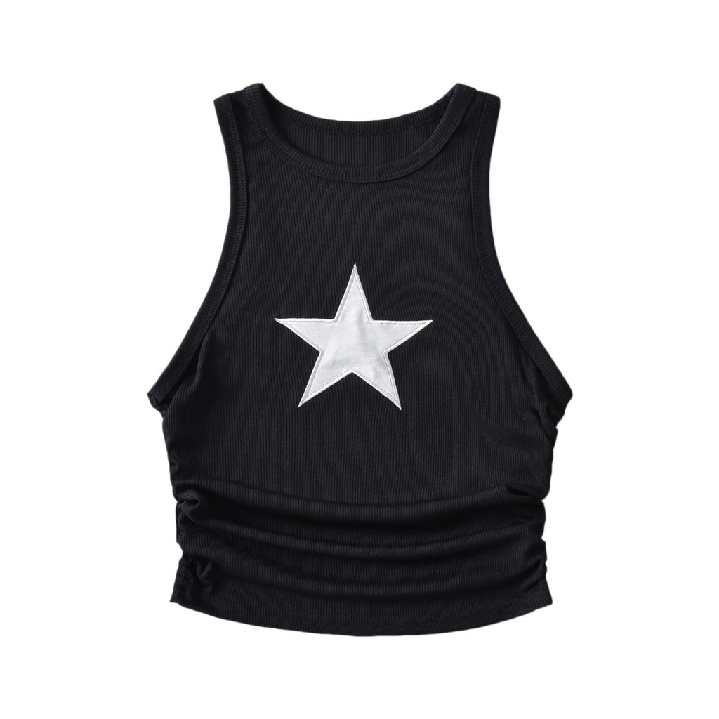 TANK TOP WITH BLACK STAR DESIGN Y2K STAR THEME