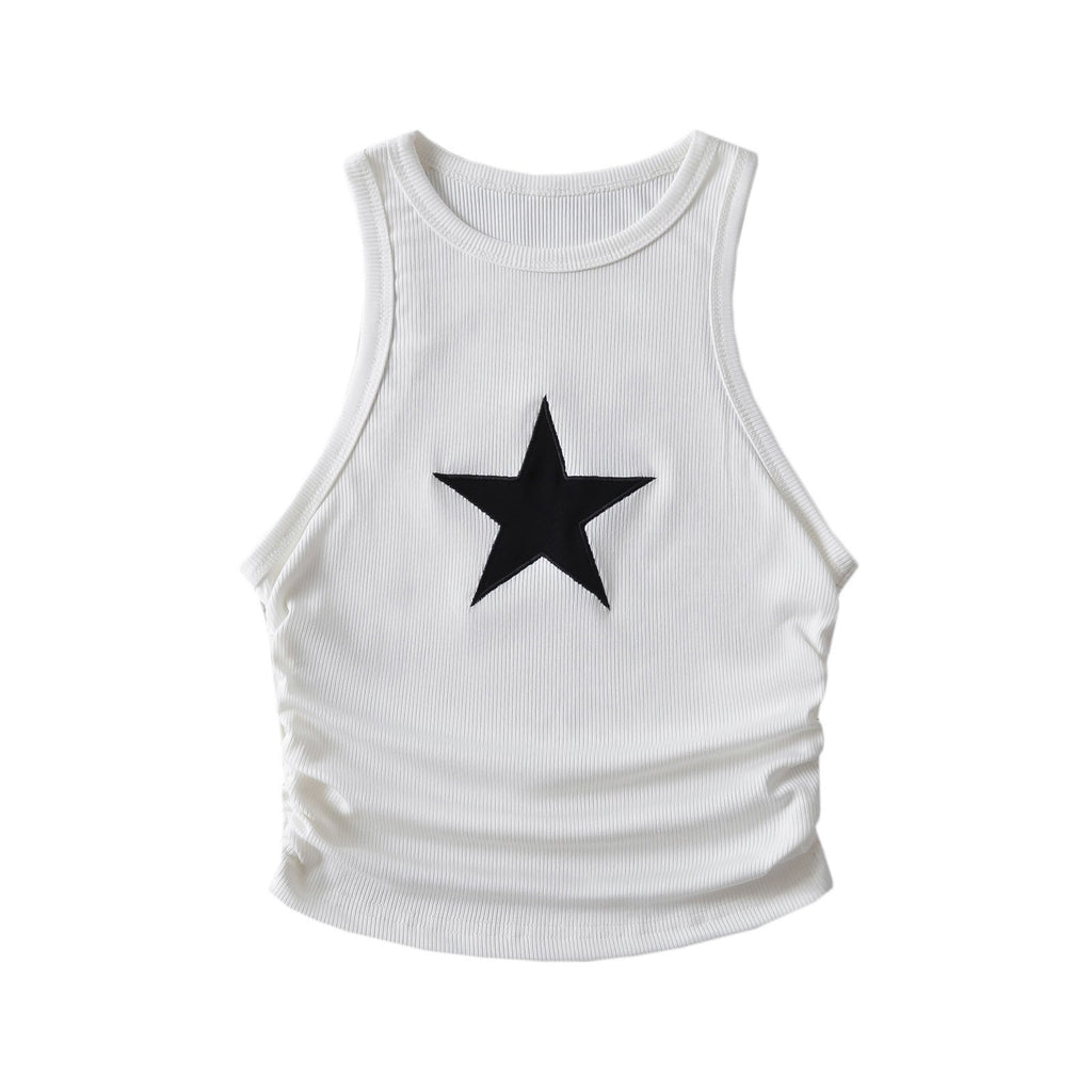 TANK TOP WITH BLACK STAR DESIGN Y2K STAR THEME