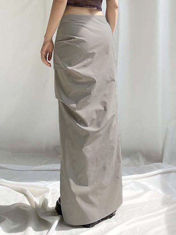 TAUPE MAXI SKIRT WITH SIDE SLIT DETAILS FOR A FLATTERING Y2K LOOK