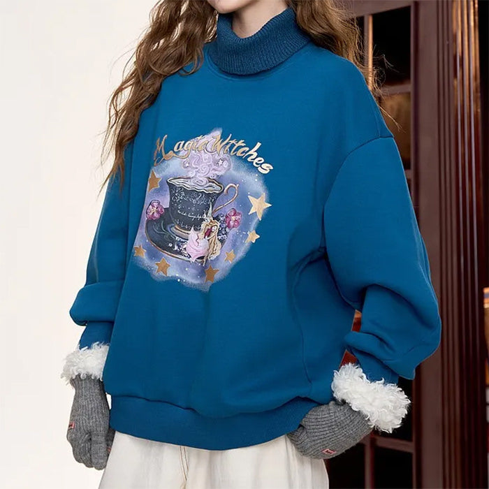 TEAL MAGICAL WITCHES SWEATSHIRT WITCHES PRINT PULLOVER