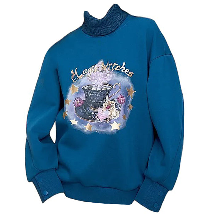 TEAL MAGICAL WITCHES SWEATSHIRT WITCHES PRINT PULLOVER
