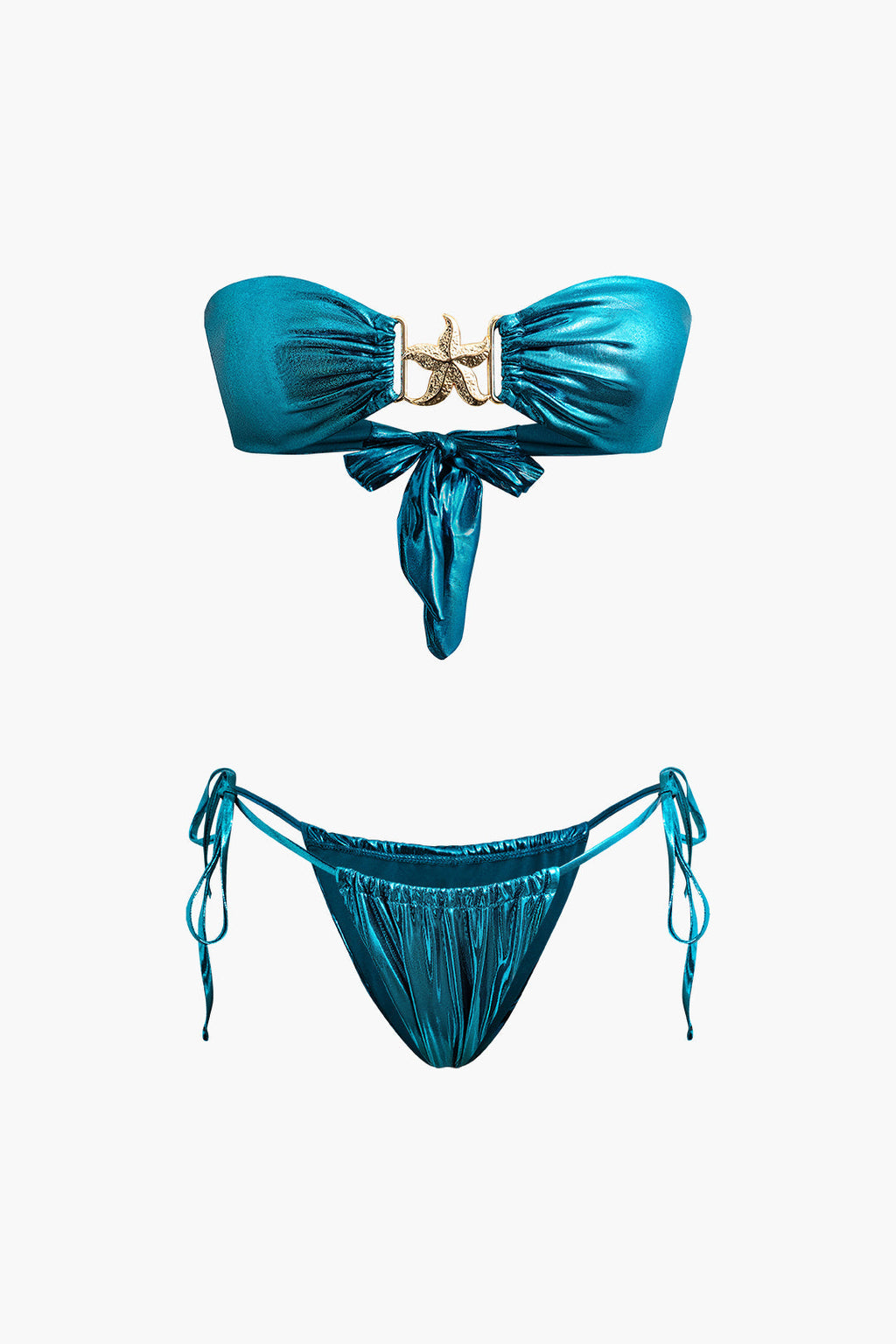 TEAL METALLIC BIKINI WITH STARFISH DETAIL - GLITTER HOLIDAY SWIMWEAR