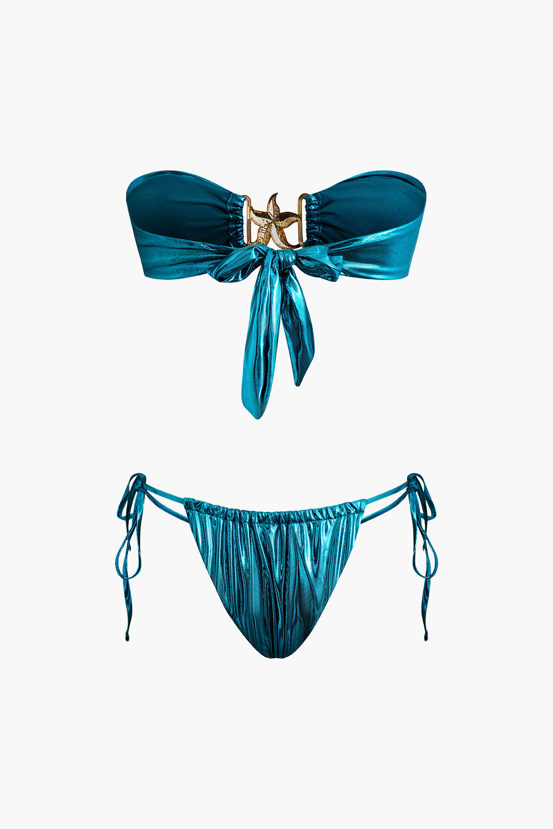 TEAL METALLIC BIKINI WITH STARFISH DETAIL - GLITTER HOLIDAY SWIMWEAR